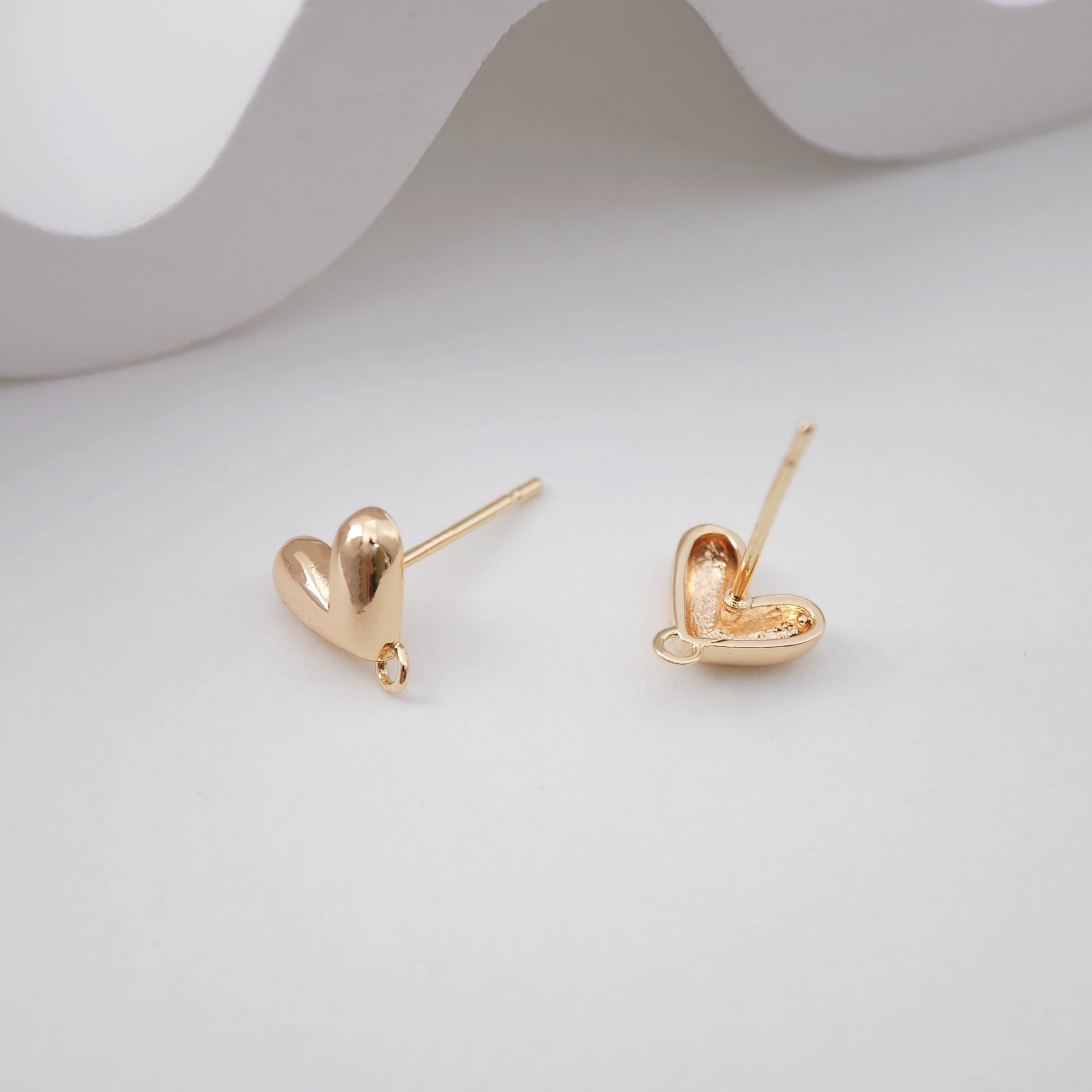 4pcs Heart Earring Post, 8.5mm, 18k Gold, S925 Silver Ear Pin
