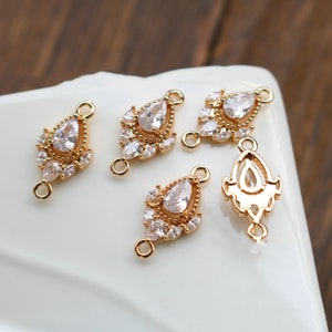 Cubic Zircon Crystal  Teardrop Charms, CZ Earring Charms,14K Gold Plated Teardrop Pendant, Jewelry Findings HL031-F181