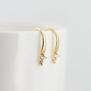 18K Gold Plated Ear Wires, Cubic Pave Earring Hooks, Nickel Free, Fish Hooks, Ear Wires for Jewelry Making D0183