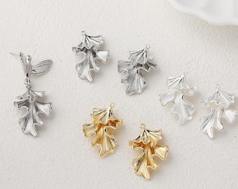 Double Layer Ginkgo Leaf Charm, 14K Gold Plated, 3D Leaf, Ginkgo Dangle Pendant, For DIY Necklace Bracelet Jewelry Making Supply GZ1063