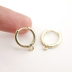 CZ Pave Earring Hoop, Gold Plated Huggie Hoop Earring with Loop, Huggie Hoops DIY Earring  Findings,Handmade Earring Supplies D0108