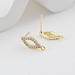 CZ Rhombus-shaped Post Earrings, Gold Plated Earring Post with Loop, Hypoallergenic, Handmade Earring Finding, DIY Earring Supplies D0279