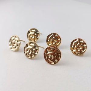 10pcs 14K Gold Round Hammered Post With Loop, Round Stud Earring Nickel Free, 11mm, Hypoallergenic Earring Findings Z083-ZX304