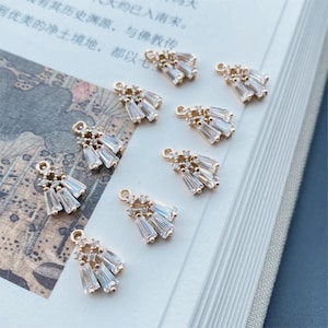 CZ Pave Fan Shape Charm, Cubic Zircon Crystal Fan Connector, CZ Earring Charm,Gold Plated Brass Earring Charms, Jewelry Findings STG011-F186