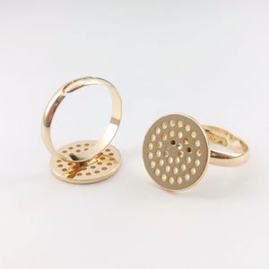 Adjustable Ring Blank, Multi Holed Cup, Unfinished Ring, Round Cabochon Setting, 14K Gold, Silver Ring Base, Minimalist Ring ZX168