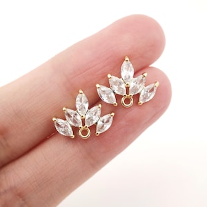 Cubic Zirconia Flower Post Earrings, Gold Plated Earring Post with Loop, Hypoallergenic, Handmade Finding, DIY Earring Supplies D0284