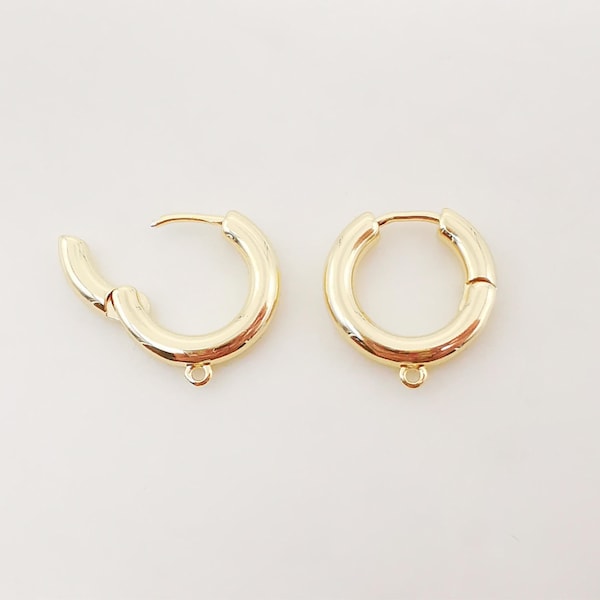 10PCS 14K Gold Plated Round Hoop Earring, Huggie Hoops Earring Parts, Spring Ear Hoops, 16mm, hoop earring  for Jewelry Making Z064