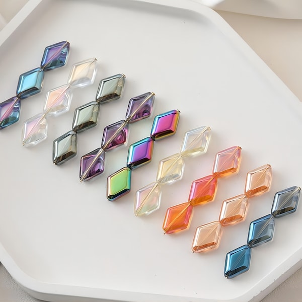 30pcs Rhombus Glass Beads, 10x15mm, Crystal Glass Loose Beads for Jewelry Making, DIY Beads Finding GZ029