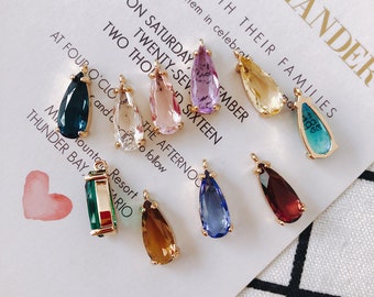10pcs- Crystal Long Teardrop Charms, 10 colors You Choose, 14K Gold Plated Teardrop Pendant, 18*7.5mm, Jewelry Findings MY076-F040
