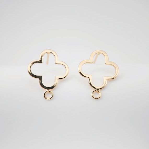 四つ葉のクローバースタッドピアス 4個セット 18Kゴールドピアスポスト