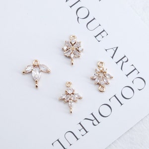Winzige Blatt Stecker, KubikZirkon Kristall Blatt Anhänger, CZ Ohrring Charms, Vergoldete Messing Ohrring Charms, Schmuck Zubehör ZR010-F169