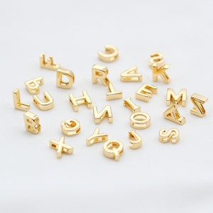 18K Shiny Gold Alphabet Letter Beads, Initial Beads,Letter Charms, Double-sided hollowing,Letter Inital beads for Necklace Bracelet  S264