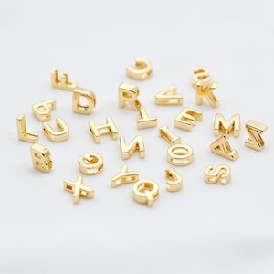 Cuentas de letras del alfabeto de oro brillante de 18 quilates, cuentas iniciales, dijes de letras, hueco de doble cara, cuentas iniciales de letras para pulsera de collar S264