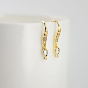 18K Gold Plated Ear Wires, Cubic Pave Earring Hooks, Nickel Free, Fish Hooks, Ear Wires for Jewelry Making D0175