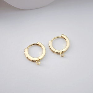 CZ Pave Earring Hoop, Gold Plated Huggie Hoop Earring with Loop, Huggie Hoops DIY Earring  Findings,Handmade Earring Supplies D0109