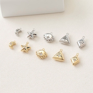 Star Charms, Moon, Seashell, Triangles, Crystal Cubic Pave Pendant, 14K Gold Plated, Necklace Making, Jewelry Findings GZ407