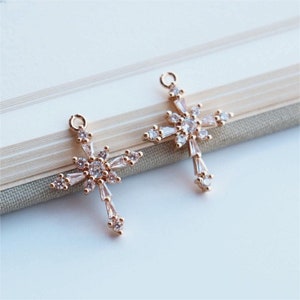 5pcs Cross Charms, CZ Pave Cross Pendant, 14K Gold Plated, Necklace Making Charms, Jewelry Findings JY041-F025