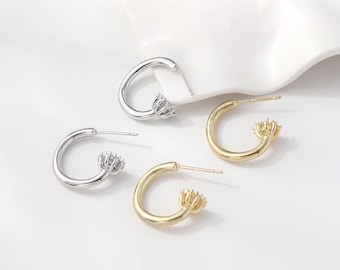 C-vormige open oorring blanks met CZ zirkonia bloemzetting, 14K verguld oorring oorknopjes voor het maken van sieraden GZ985