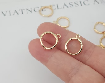 ゴールド/シルバー ラウンドイヤーフープ、13 x 16 mm、18Kゴールド