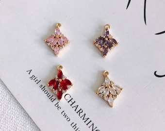 10pcs Flower Charm with loops, Boho Pendant, Cubic Pave Pendant, Bracelet Necklace Making, Gold Plated Jewelry Findings MY063-F060