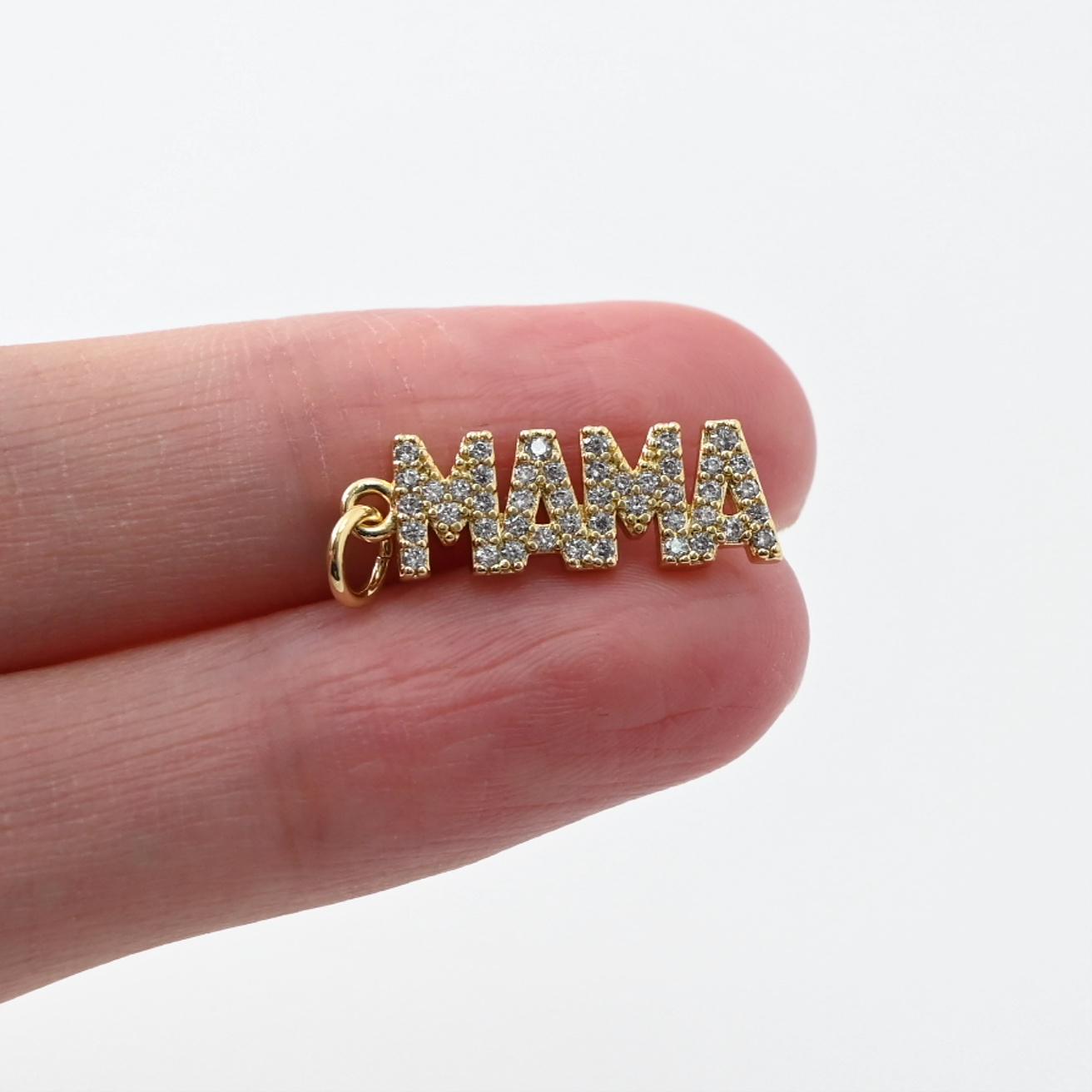 Cubic MAMA Connector, 18K Gold Plated Micro CZ Pave Connector