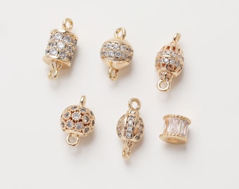Hollow Pendant Connector, Cubic Zircon Crystal Connector, 18K Gold Plated Beads, Necklace Connector Charms, Jewelry Findings SC028