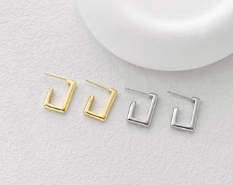 Pino retangular para brinco, banhado a ouro 18K/prata, sem níquel, brincos feitos à mão, brincos de pino hipoalergênicos D0370