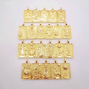 Tarot Karte Charms, 18K Shiny Gold überzogene Anhänger Charms, Halskettenherstellung, 30x15mm, Schmuckzubehör-S390