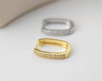 18K Gold Plated Oval Hoop Earring, CZ Pave, Huggie Hoops Earring Parts, Oval Hoop earring  for Jewelry Making S1237