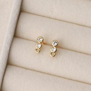 2 Round CZ Stud Earring Findings, Bezel Set Crystal Post Stud with Open Loop for DIY Dangle Earring Jewelry Making Supplies D0803