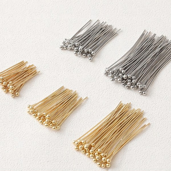 100pcs Ball Pins, Head Pins, 14K Gold Plated, 23Gauge, 15mm, 20mm, 30mm Component for Jewelry Making Findings GD009