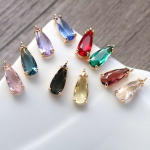10pcs- Crystal Long Teardrop Charms, 11 colors You Choose, 14K Gold Plated Teardrop Pendant, 7x18mm, Jewelry Findings 068-F040