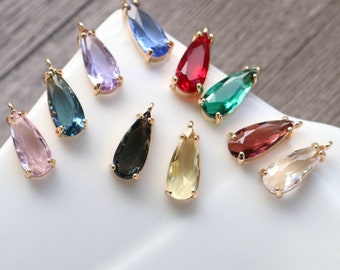 10 ciondoli a goccia lunghi in cristallo, 11 colori a scelta, ciondolo a goccia placcato oro 14 carati, 7x18 mm, accessori per gioielli 068-F040