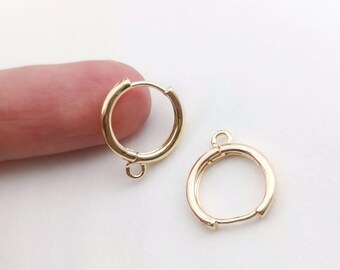 ゴールドフープパールイヤリング ゴールド/シルバー ラウンドイヤーフープ、13 x 16 mm、18Kゴールド