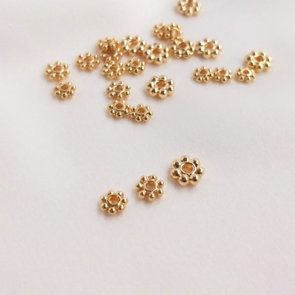 Flower Spacer Beads, 14K Gold Plated, 4mm, 5mm, 6mm, Dainty Earring Making Beads, Jewelry Finding TH016-ZX7036