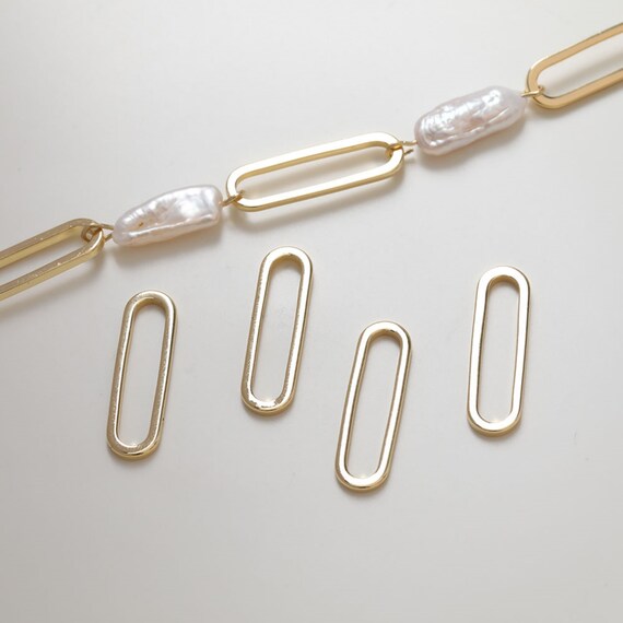 10個 - 14K ゴールドメッキ オーバルペンダント、26 mm、ニッケル