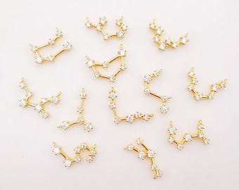 Zodiac Charms, Crystal Cubic Constellation Pendant, 18K Gold Plated Zodiac Sign, Necklace Making Charms, Birthday Gift Jewelry Findings S977
