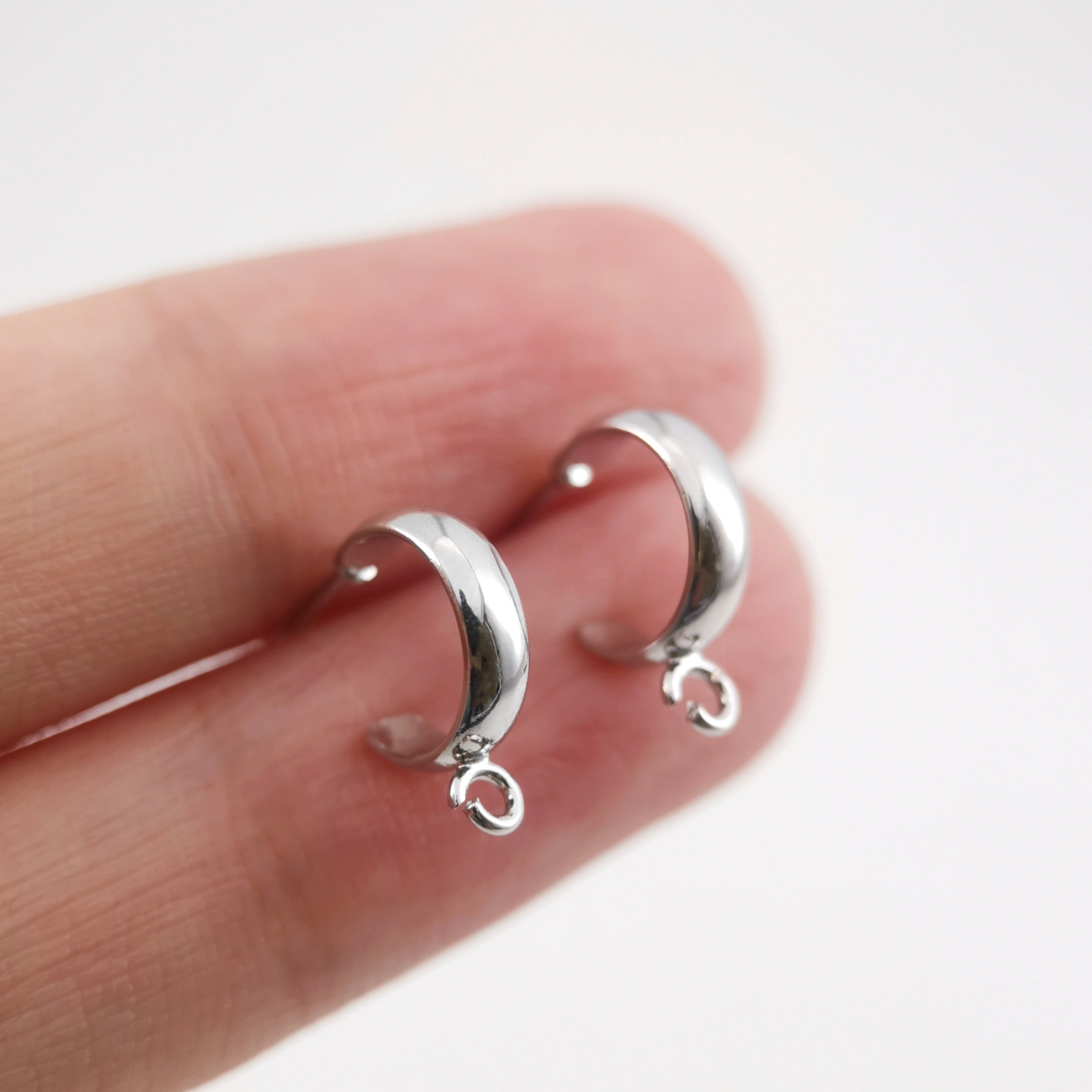 10pcs- C Shape Earrings Post With Loop, 14K Gold Plated, Nickel