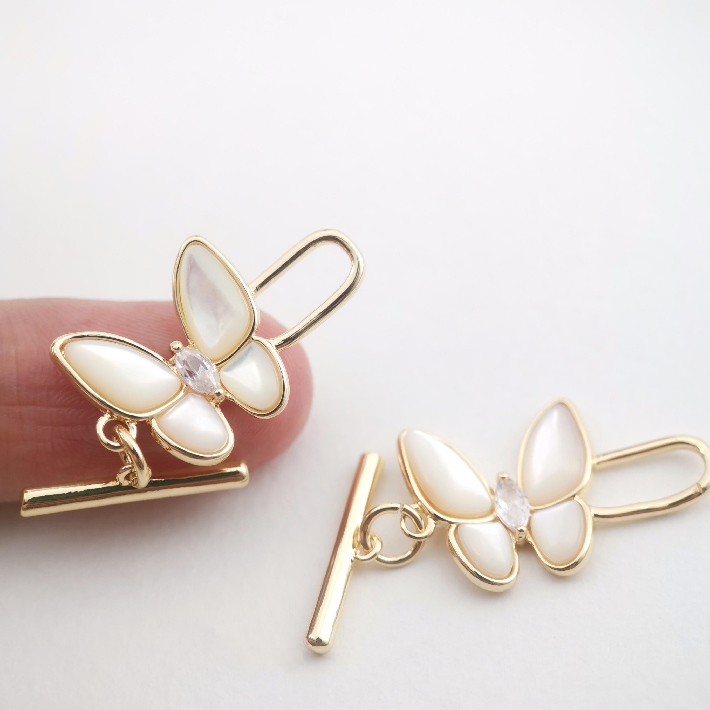 Butterfly OT Toggle Clasps, 18K Gold Plated OT Buckle, Mother of