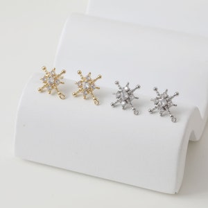 Pino de orelha em forma de estrela do norte cúbica com argola, em prata S925 sem níquel, brinco de cruz em ouro/prata, componente hipoalergênico para brincos ZZ046