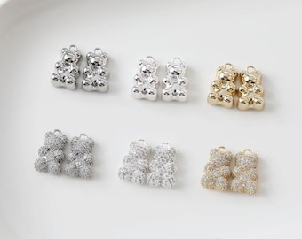 3D Teddy Bear Charm, 14K Gold Plated, Micro Pave CZ, Cute Bear Dangle Pendant, For DIY Necklace Bracelet Jewelry Making Supply GZ1059