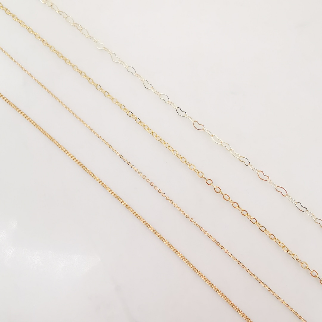 18K Gold Cable Chain, Vine Chain, Heart Chain, Chains for Jewelry