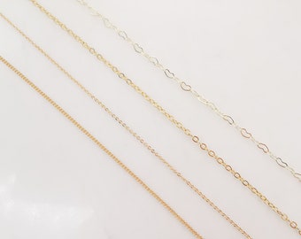 18K Gold Cable Chain, Vine Chain, Heart Chain, Chains for Jewelry