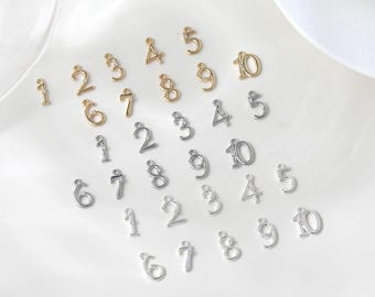 Number Charms, 14K Gold Plated, Micro Pave CZ, Cubic Zircon Birthday Numeral Pendants, For Necklace Making Pendants, Jewelry Findings GZ1029
