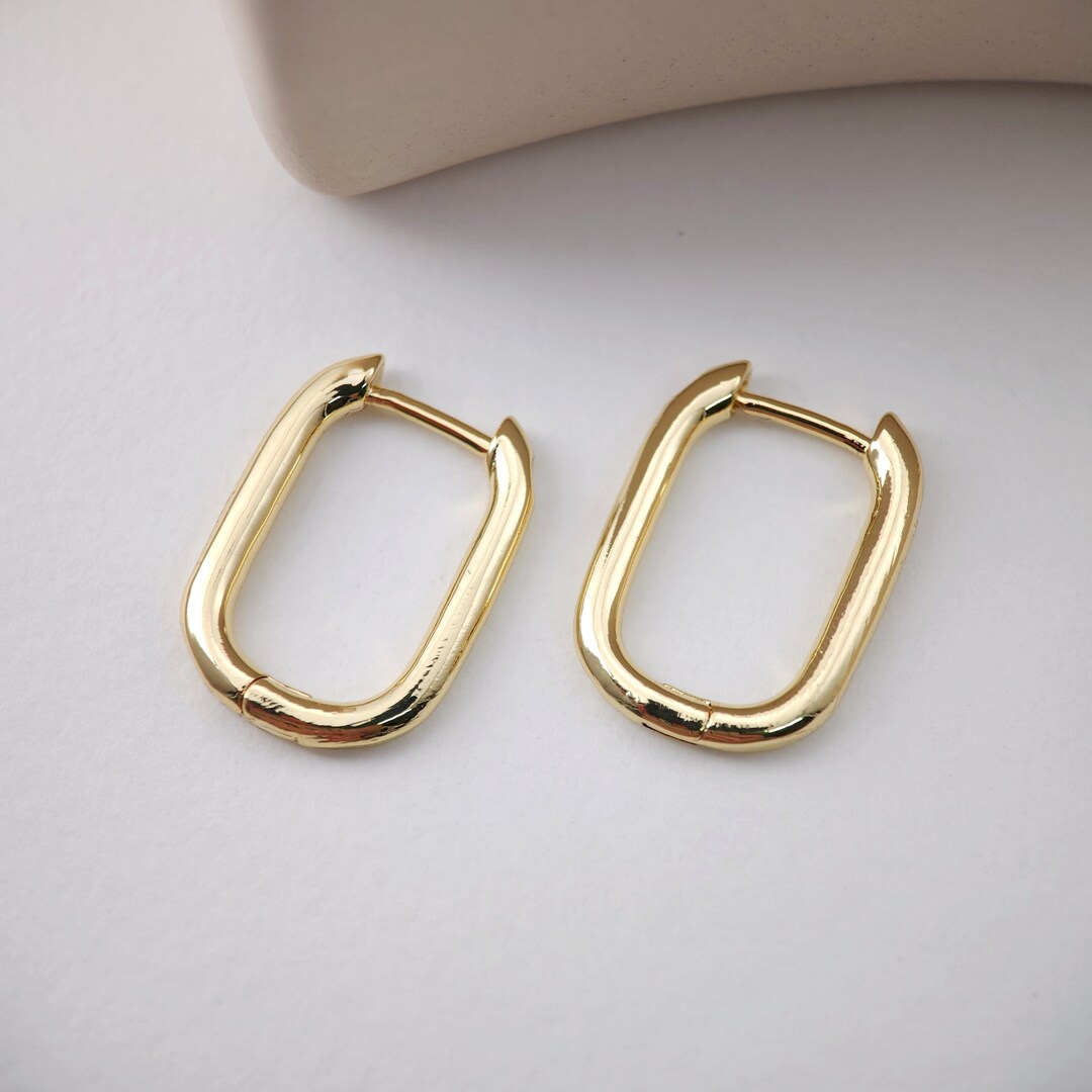 Gold U Shape Hoop Earring, 15.7*22mm, 18K Gold Plated Leverback ...