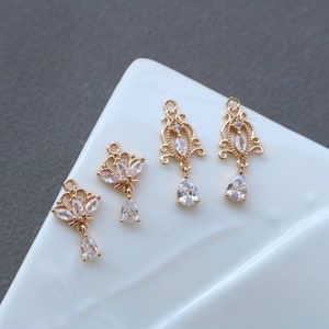 10pcs Cubic Zircon Crystal  Teardrop Charms, CZ Earring Charms,14K Gold Plated Pendant, Jewelry Findings HL112-F013