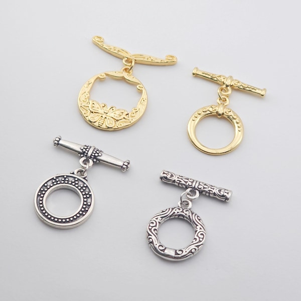 Boho OT Toggle Clasps, Antique Silver, 18k Gold, One Set OT Buckle, Necklace Closure, Connectors Clasps S1151