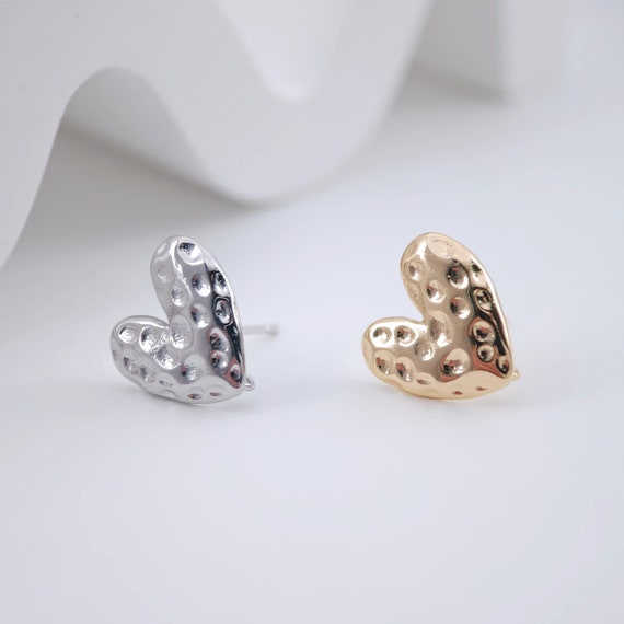 Hammered Heart Earring Post, 18K Gold/silver, S925 Silver
