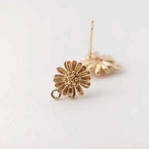 10PCS Flower Earring Post with Loop, Pin, 18K Real Gold Plated Brass Stud Earring With Loop, Nickel Free, Earring Finding Z097 image 6