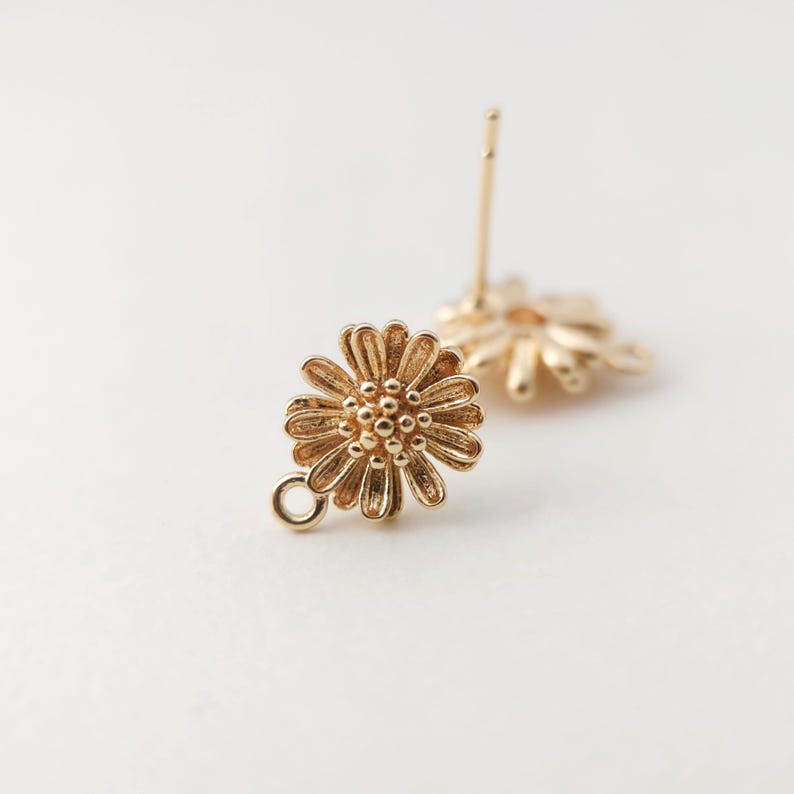 10PCS Flower Earring Post with Loop, Pin, 18K Real Gold Plated Brass Stud Earring With Loop, Nickel Free, Earring Finding Z097 image 6